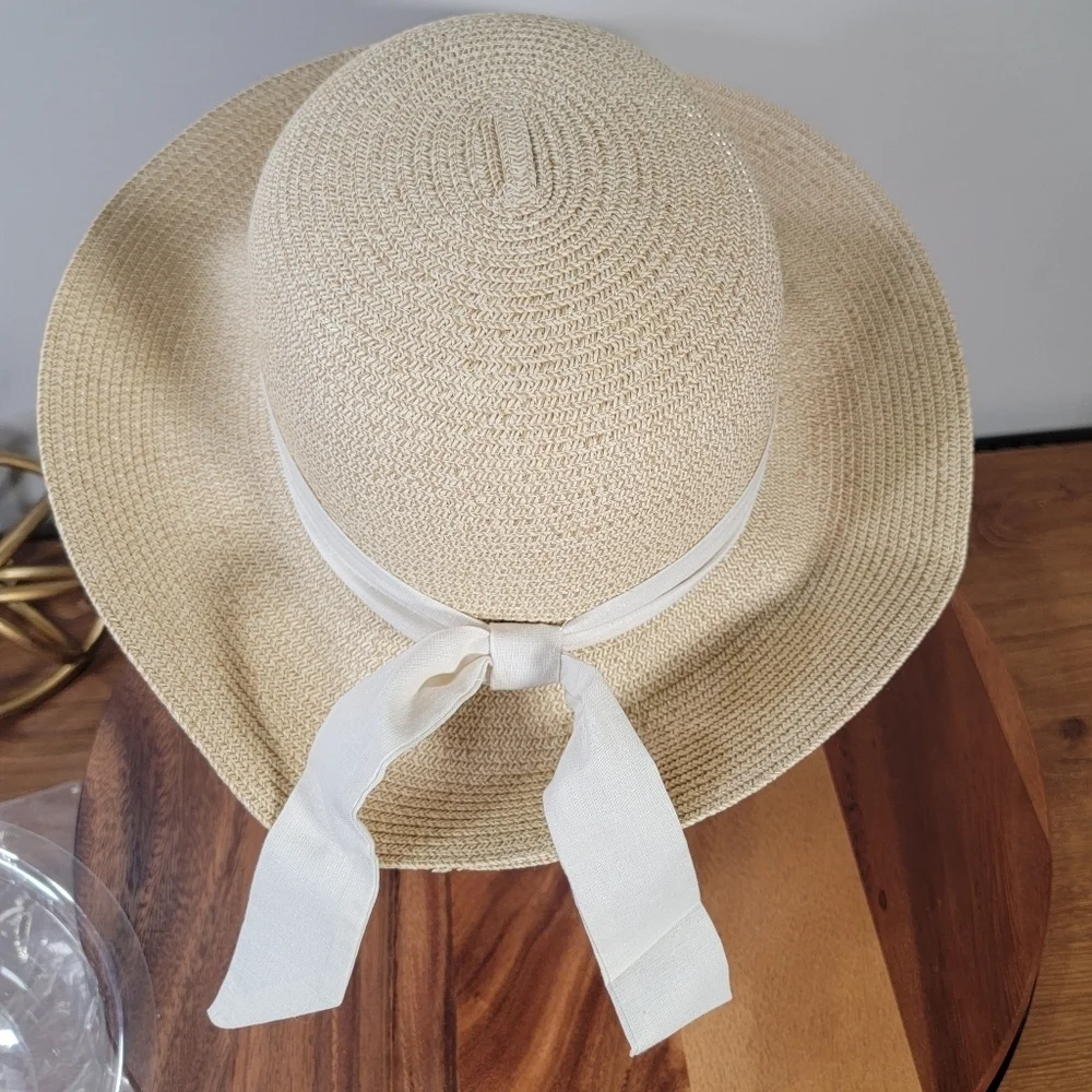 NEW Furtalk Sun Hat Women's Size M / L Woven White Ribbon Upf 80+ Protection